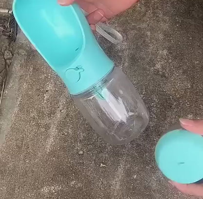 Portable Dog Cat Water Bottle with food storage.